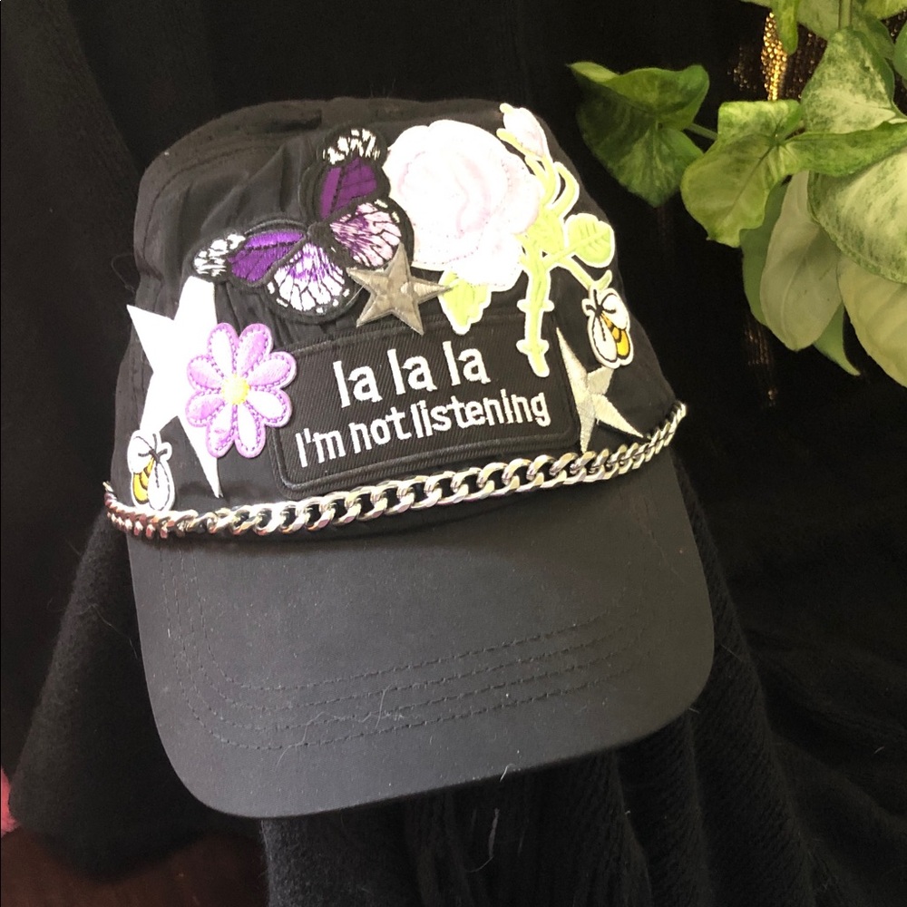 Black Cap with Colorful Patch Hat Not Listening High Ponytail Hat
